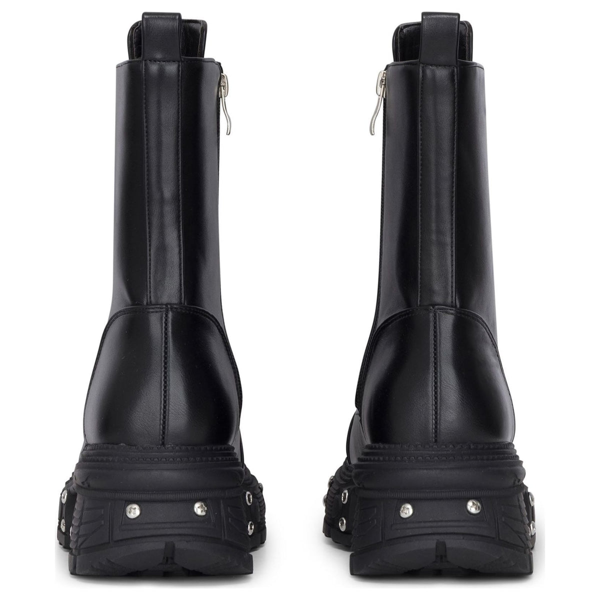 Women's Black Vegan Leather Platform Mid-Calf Combat Boots