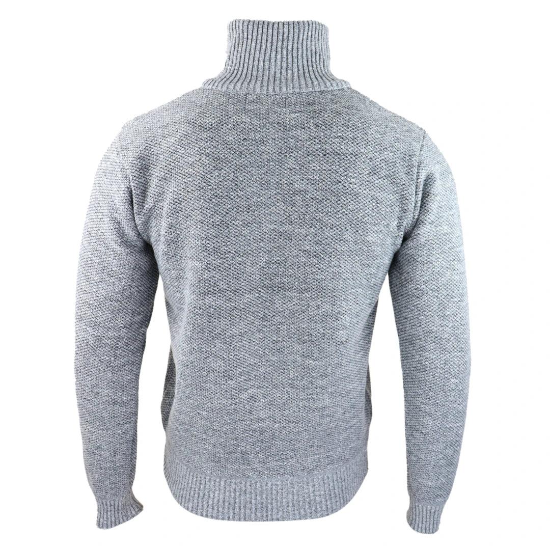 Mens Jumper Fleece Fur Lined Pullover Knitted Warm Winter Casual Half Zip - Knighthood Store