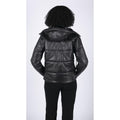 Womens Short Puffer Hood Jacket Real Leather Black Casual Retro 80s Classic - Knighthood Store