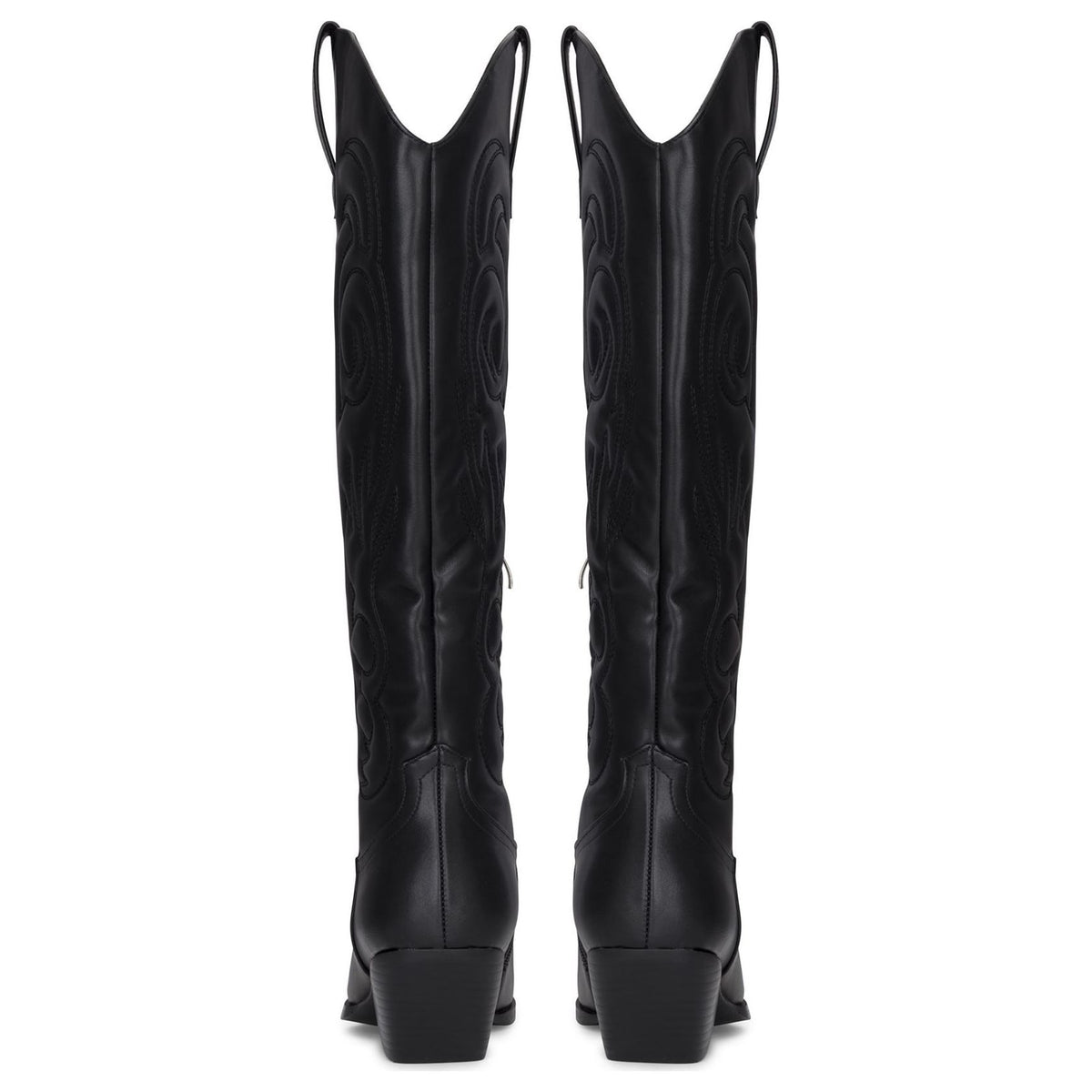 Women's Black Vegan Leather Embossed Stitching Western Cowboy Boots