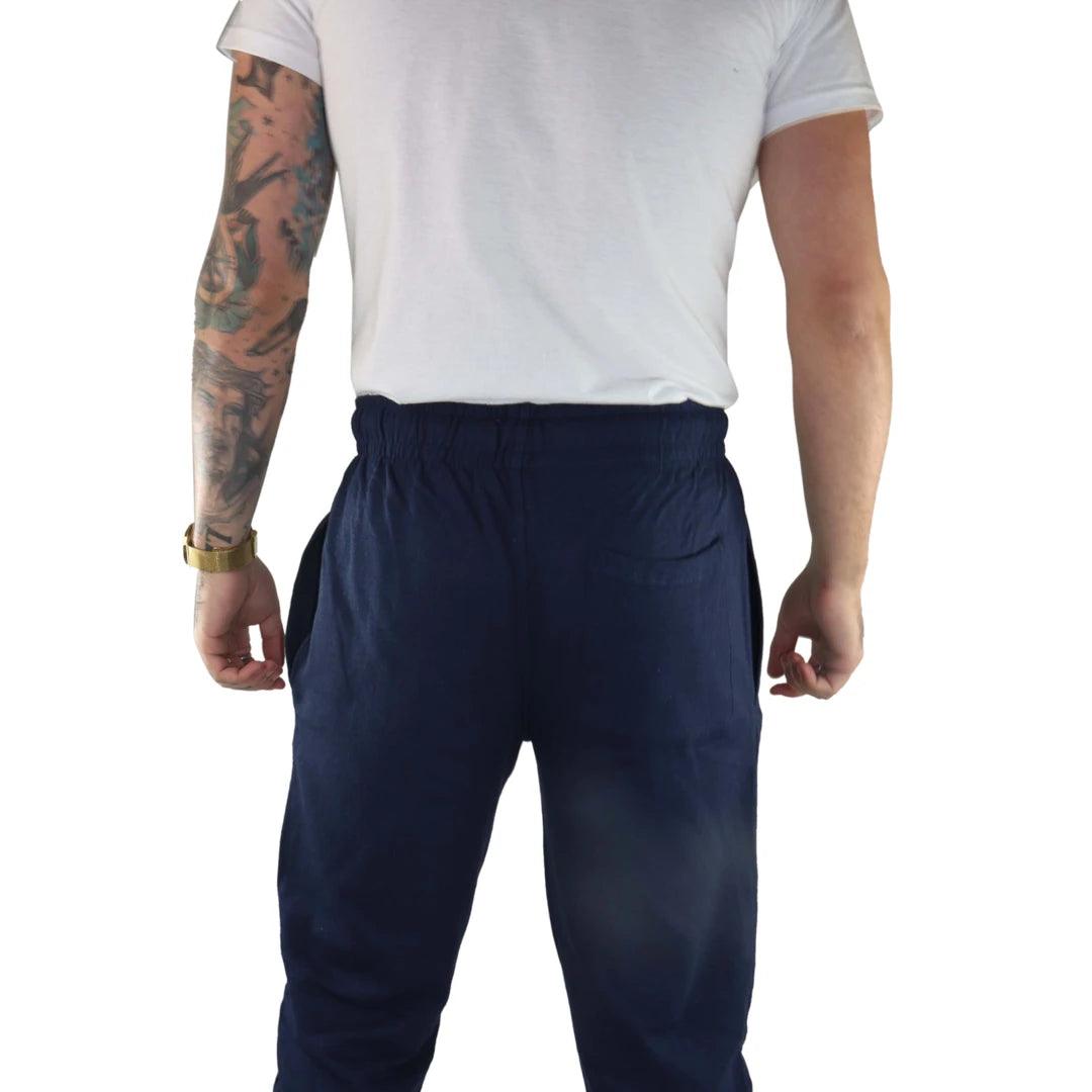 Mens Navy Joggers Lounge Pants Elasticated Pockets Gym Training Sports Casual - Knighthood Store