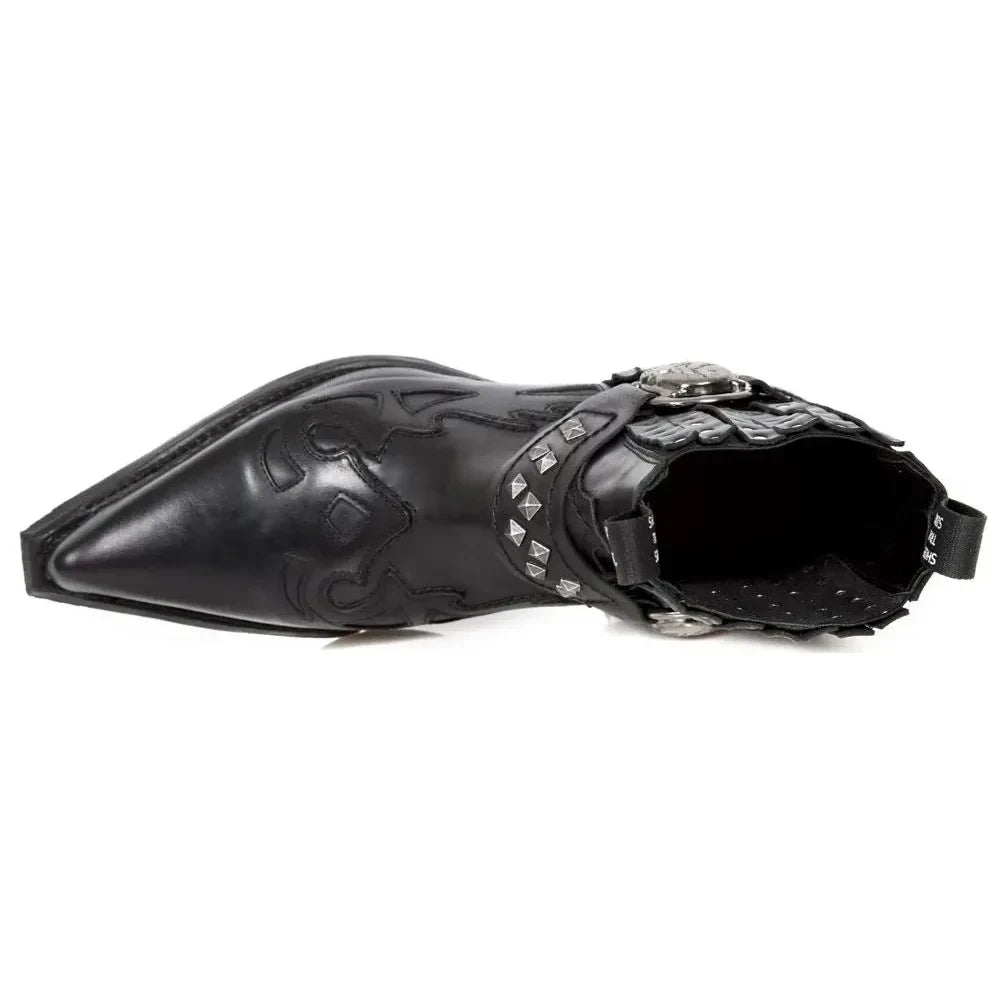 Men's New Rock M.7950-S1 Black Ankle Boots Western Goth Skull Stud