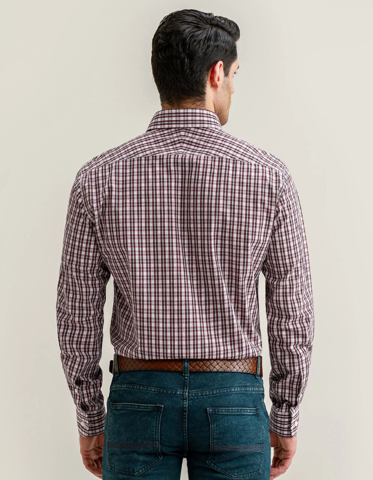 Men's Maroon Smart Fit Casual Check Shirt