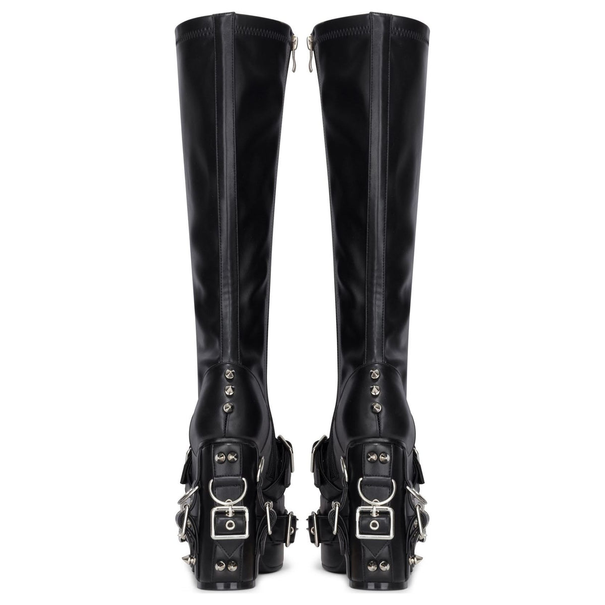 Women's Black Vegan Leather Knee-High Tall Goth Platform Boots