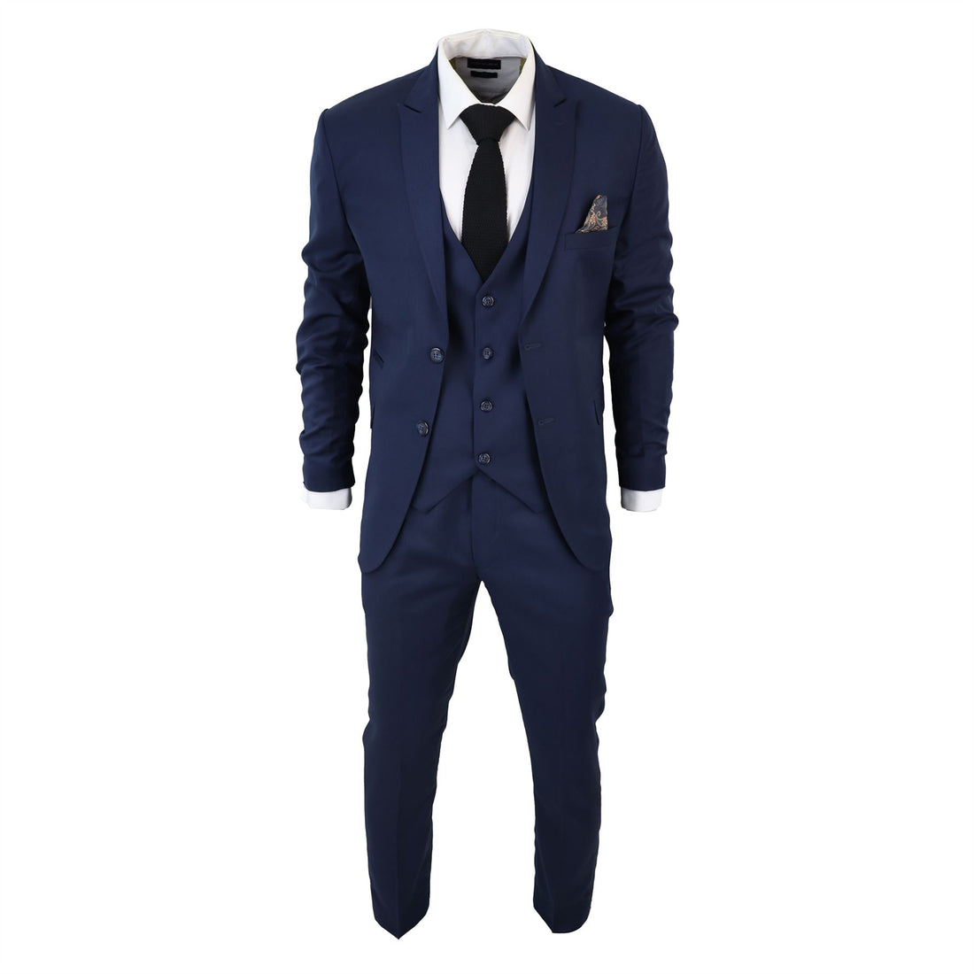 Men's Classic Navy Blue Suit 3 Piece Tailored Fit Vintage Office Wedding Prom