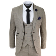Mens Beige Navy Check Suit Vintage Classic Prince Of Wales Tailored Fit Wedding