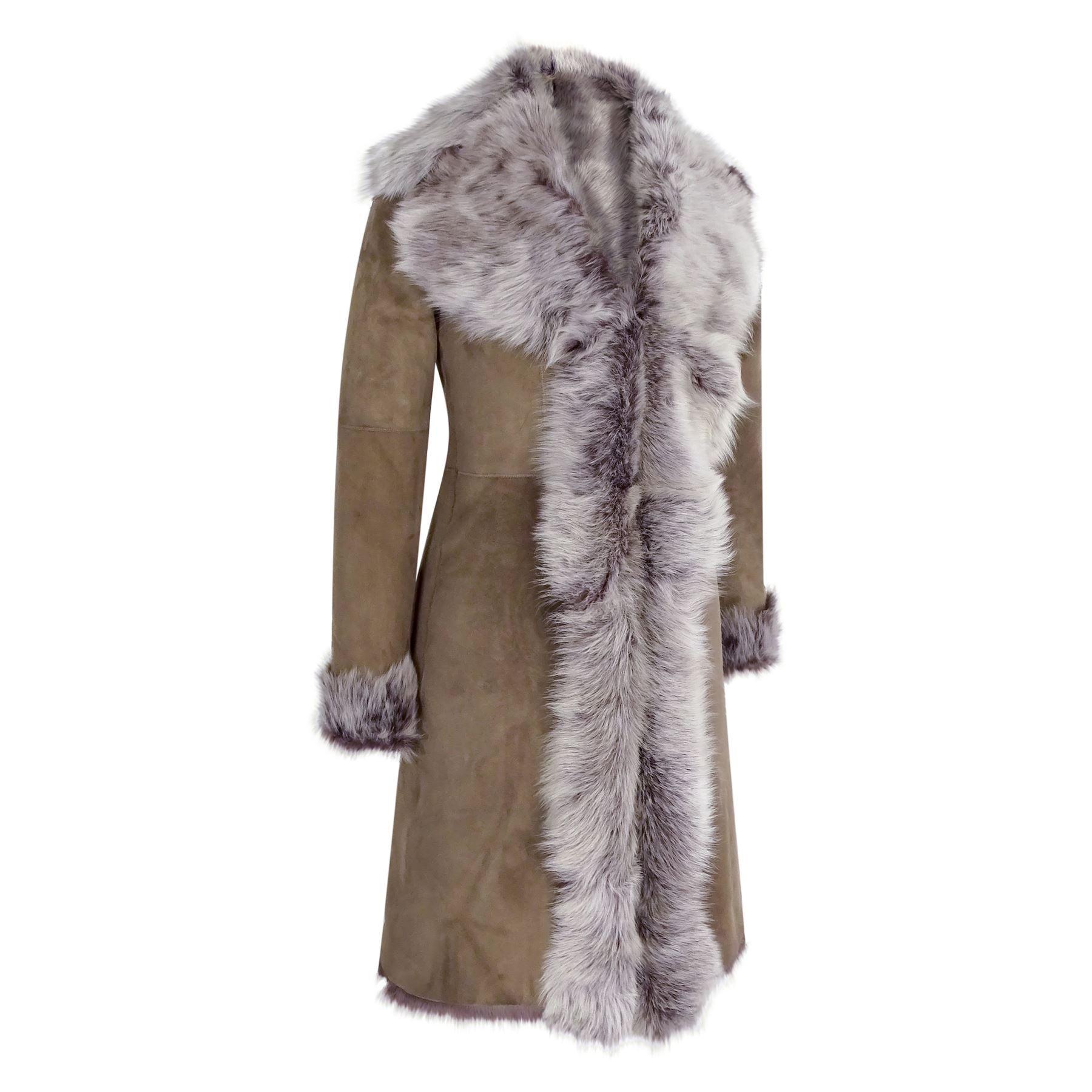 Taupe 3/4 Length Ladies Suede Real Toscana Sheepskin Coat Tailored Fit - Knighthood Store