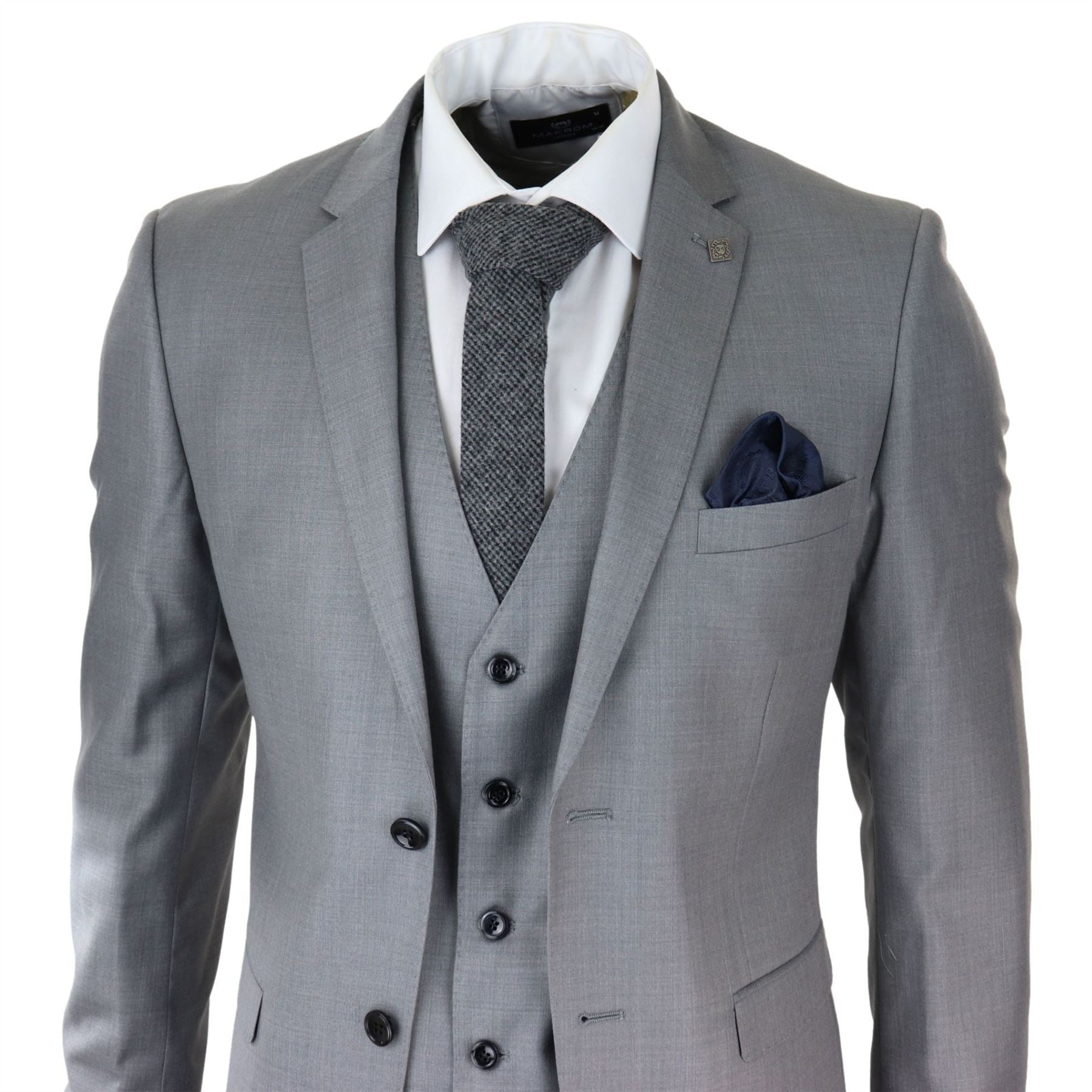 Mens Light Grey 3 Piece Suit Classic Stitch Wedding Summer Prom Classic Grooms