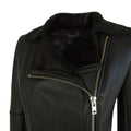 Womens Short Tailored Fit Morino Black Real Sheepskin Cross Zip Biker Style - Knighthood Store