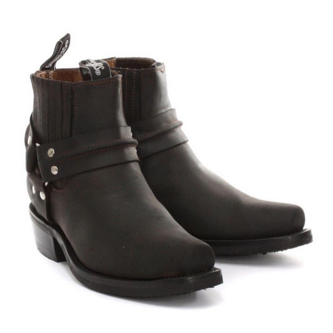 Unisex Real Leather Biker Ankle Boots Rock Punk Grinders Buckle Cowboy Riding - Knighthood Store