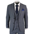 Mens 3 Piece Tailored Fit Prince Of Wales Check Grey Blue Tweed Suit Vintage Retro - Knighthood Store