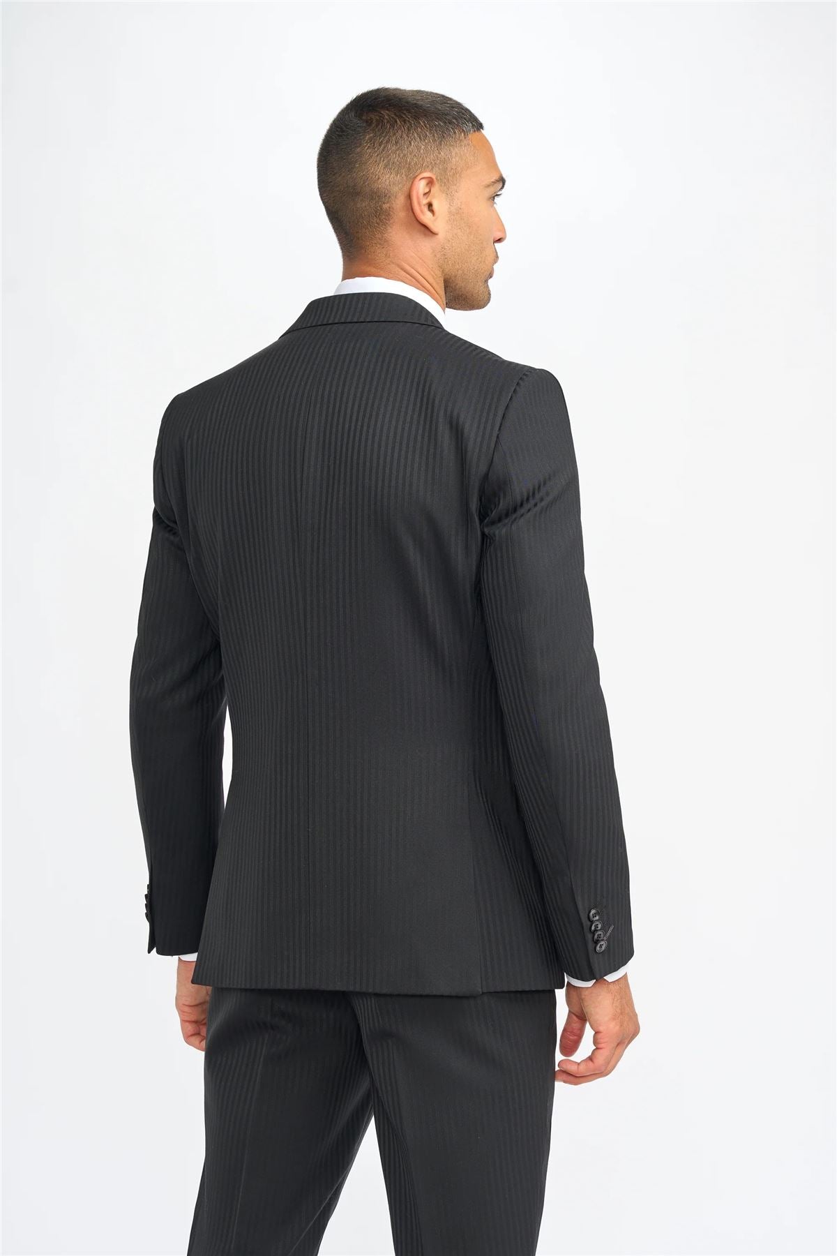 Men's Blazer Black Tailored Fit Shadow Stripes Formal Suit Jackets