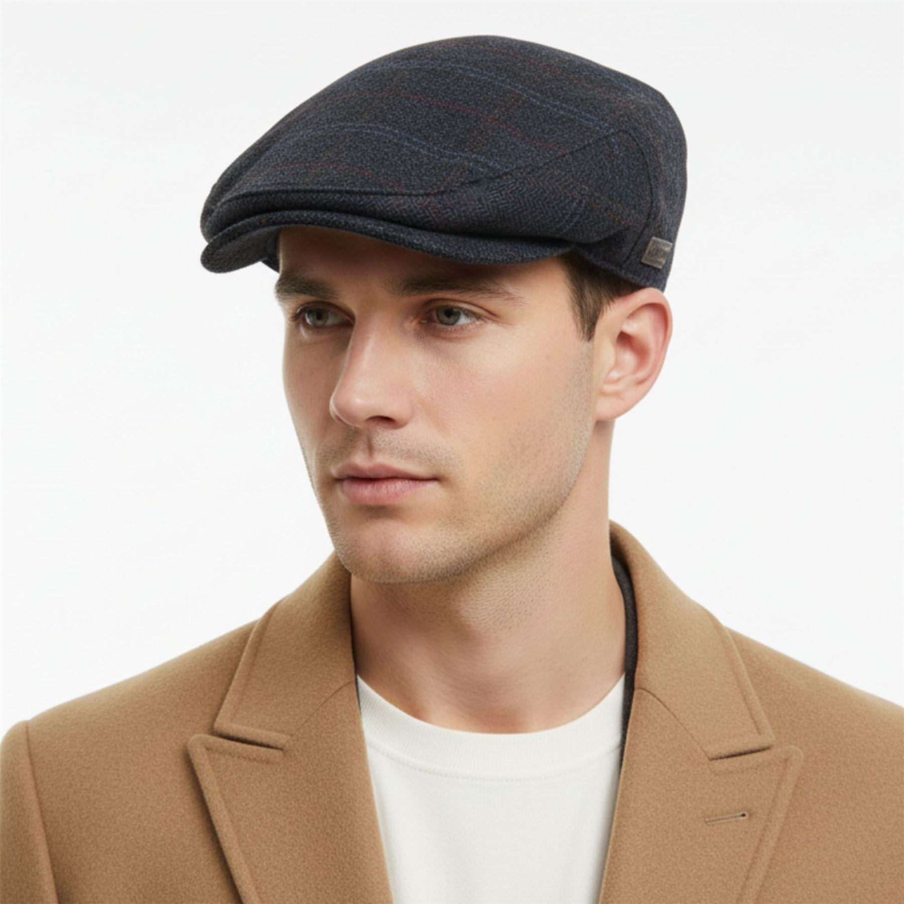 Men's Wool Blend Herringbone Plaid Ivy Flat Cap