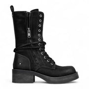 Gather - Women's Black Suede Mid-Calf Lace-Up Combat Boots