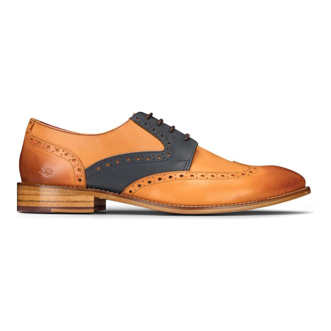 Mens Tan Navy Brown Red Brogue Shoes Laced Classic Vintage Formal Real Leather - Knighthood Store