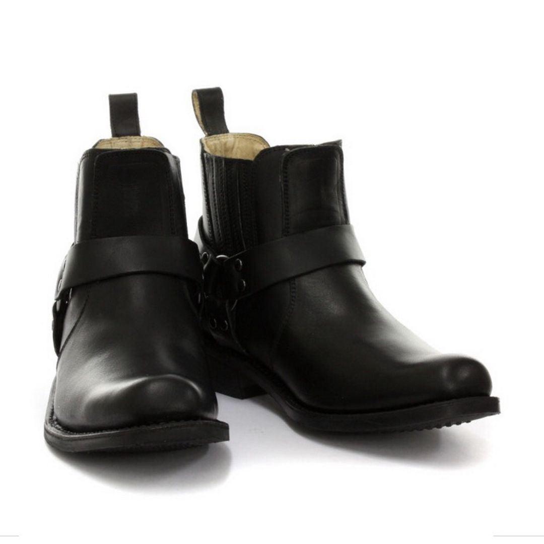 Unisex Real Leather Biker Ankle Boots Rock Punk Grinders Buckle Cowboy Riding - Knighthood Store