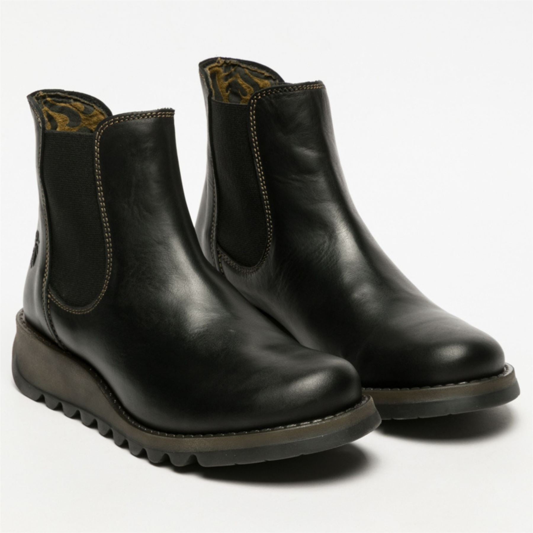 SALV195 - Women's Wedge Heel Leather Chelsea Ankle Boots