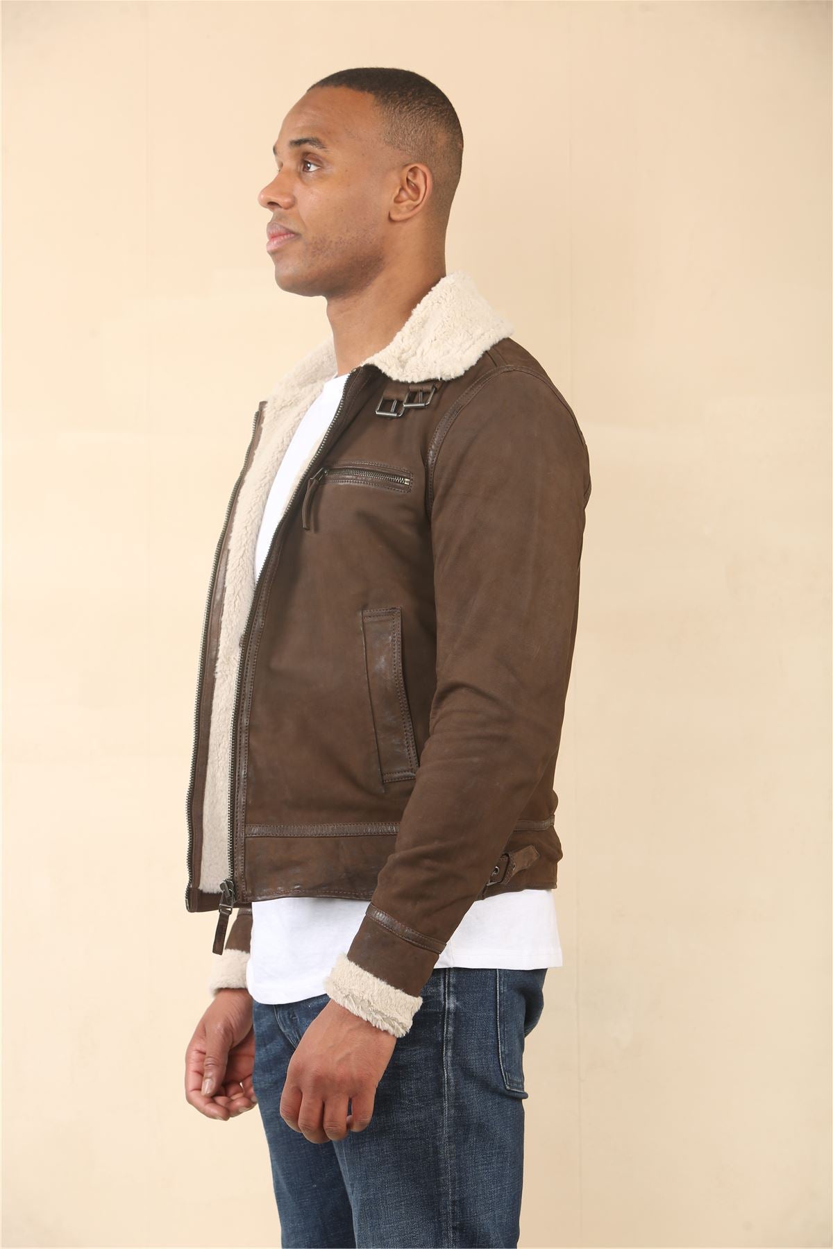 Men's Suede Pilot Aviator Leather Jacket