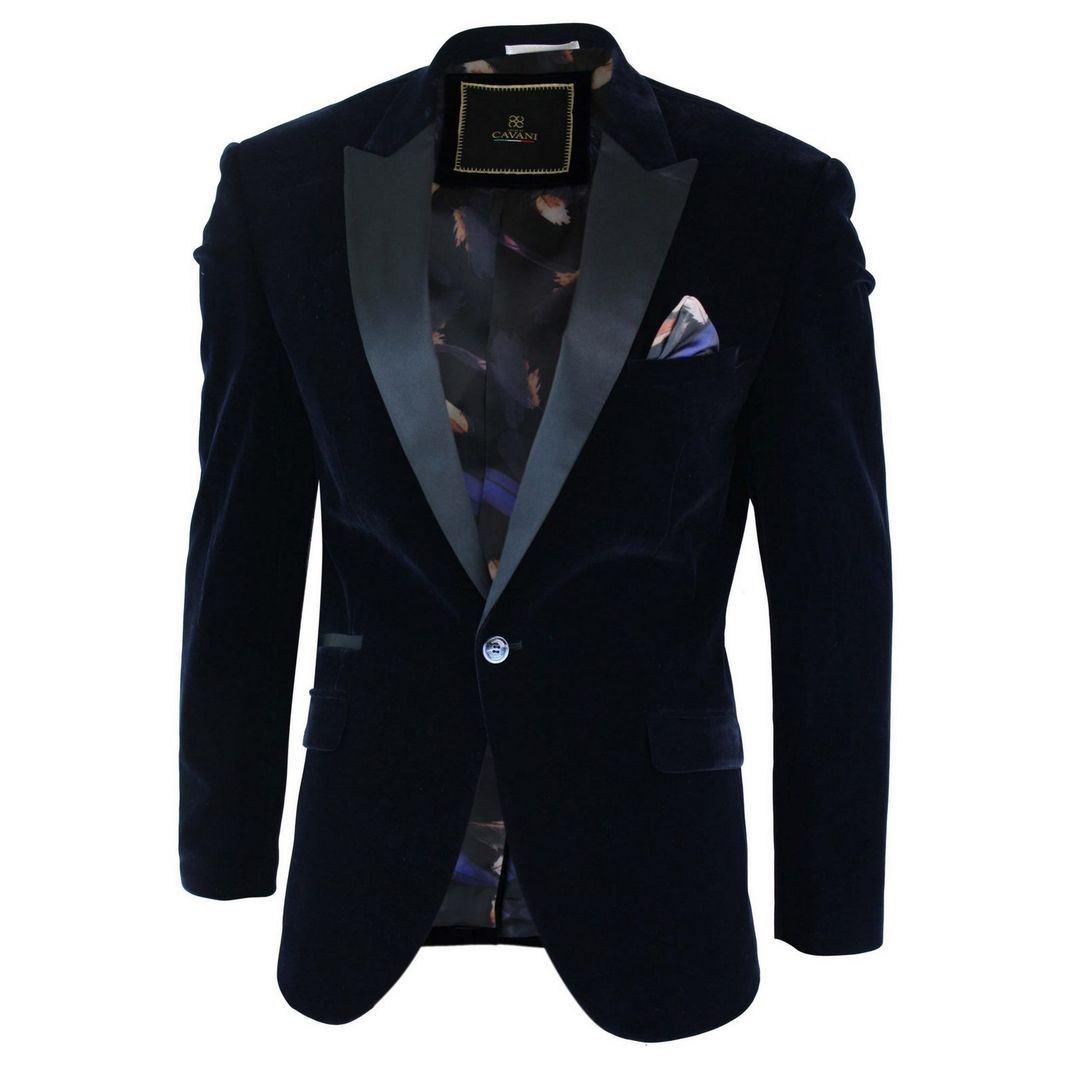 Mens Soft Velvet Black Navy 1 Button Dinner Jacket Tuxedo Blazer Smart Casual Fit - Knighthood Store