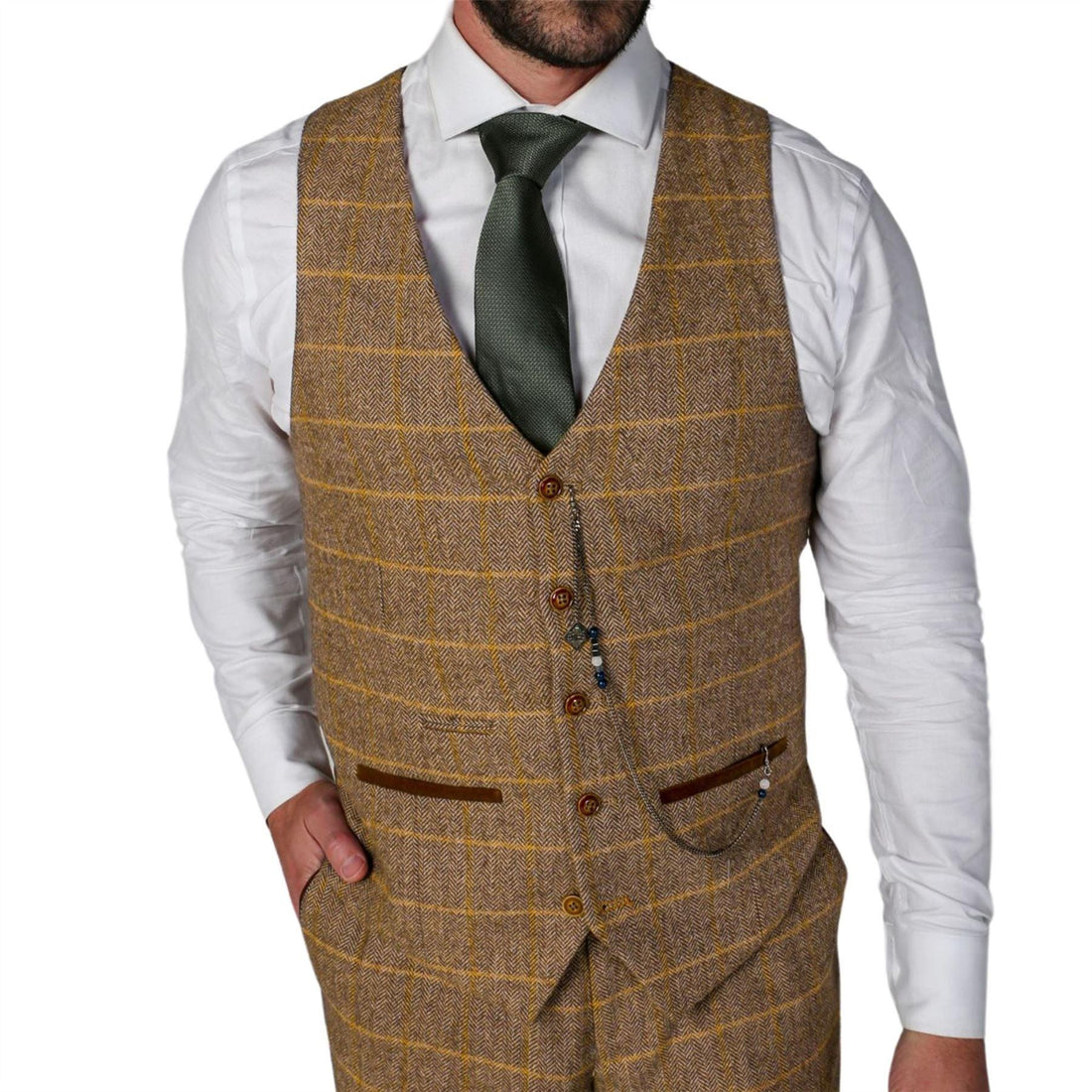 Men's Brown Waistcoat Tweed Herringbone Wool Blend Vest - Knighthood Store