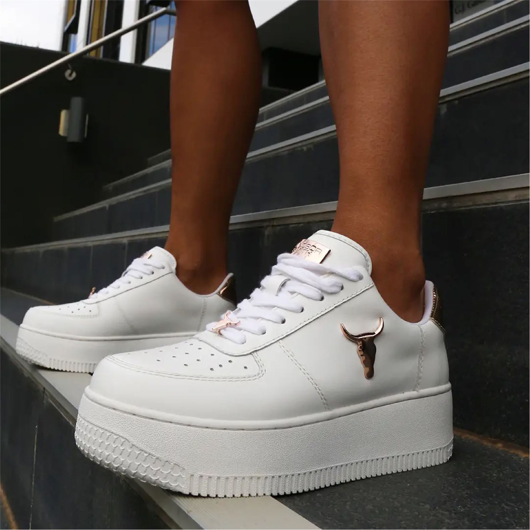 Rich - Women's White Low Top Leather Sneakers