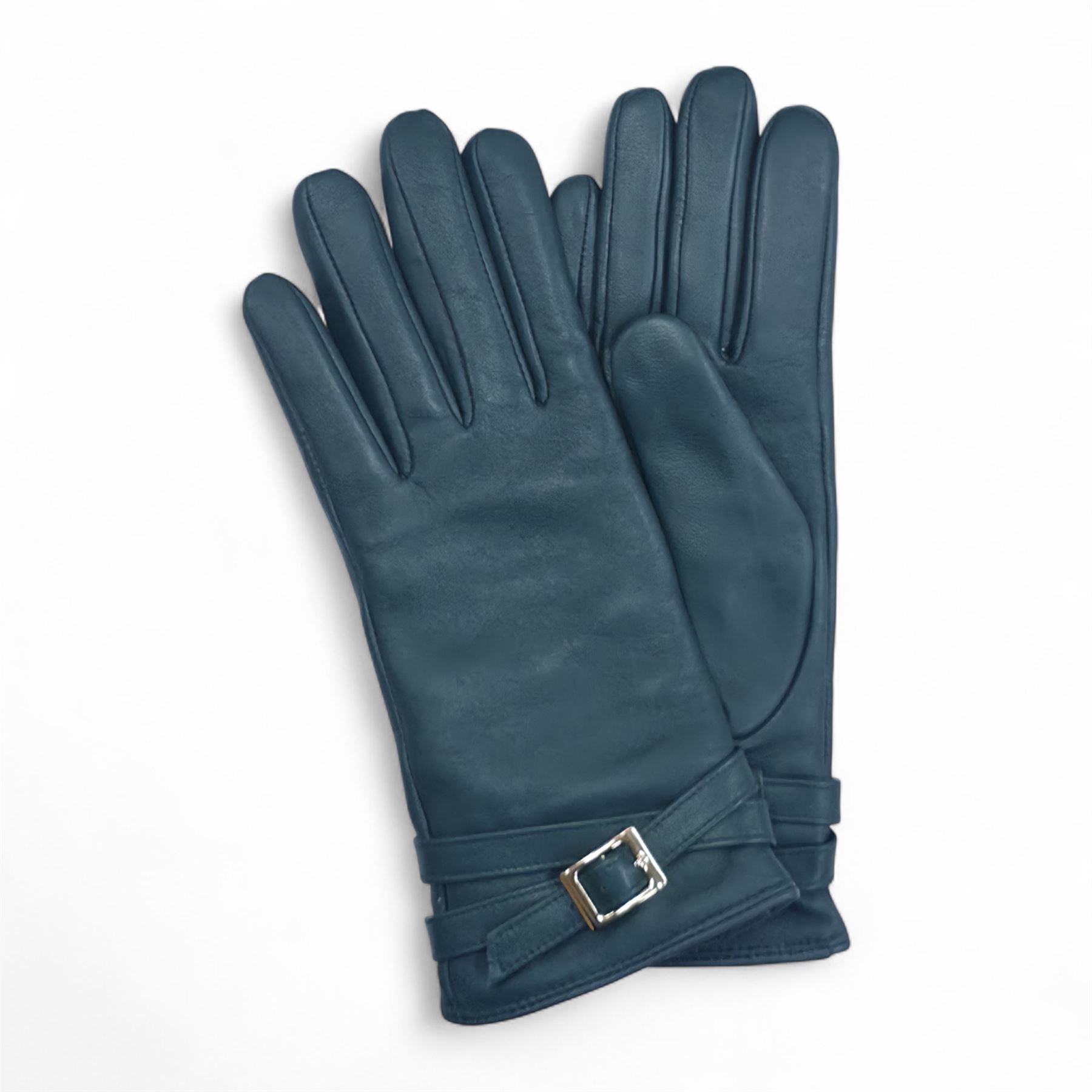 Women's Genuine Leather Adjustable Wrist Buckle Gloves