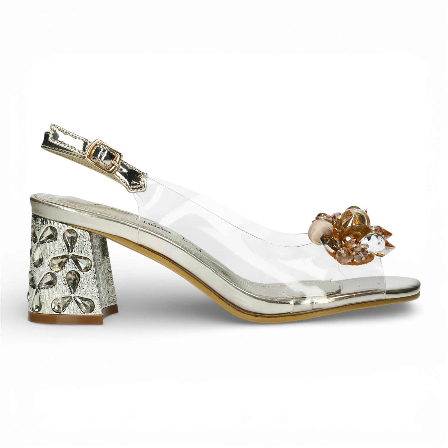 Marlene 12 - Women’s Clear Golden Block Heel Sandals