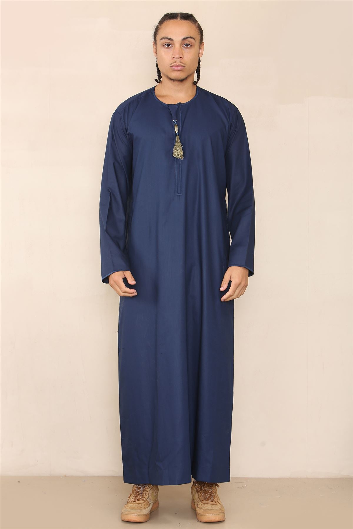 Mens Thobe Jubba Islamic Clothing Muslim Kaftan Emirati Omani Robe Arab Tassel