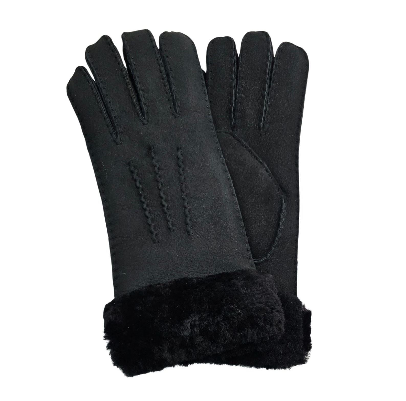 Women's Plush Shearling Cuff Suede Genuine Leather Gloves