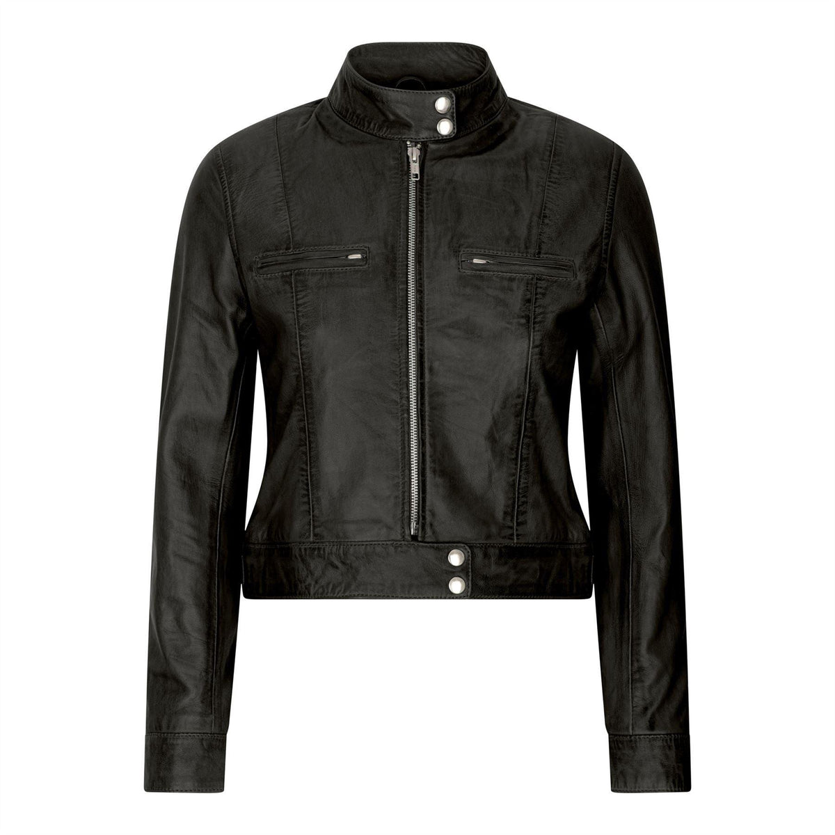 Women's Leather Moto Biker Jacket - Black / X-Small