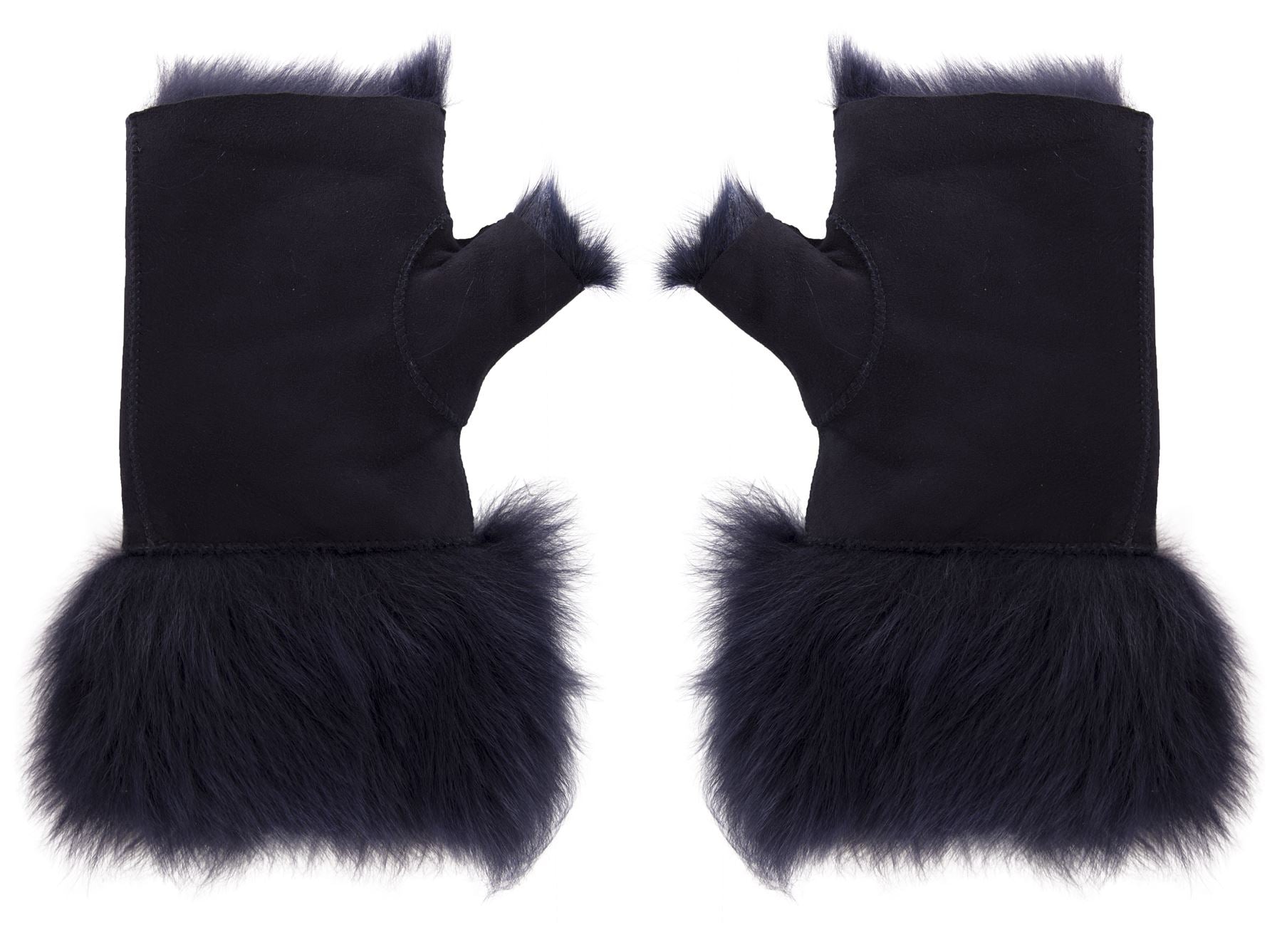 Women’s Suede Leather Shearling Lined Fingerless Gloves