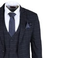 Men's Suit Navy Blue Checked Tailored Fit 3 Piece Formal Dress - Knighthood Store