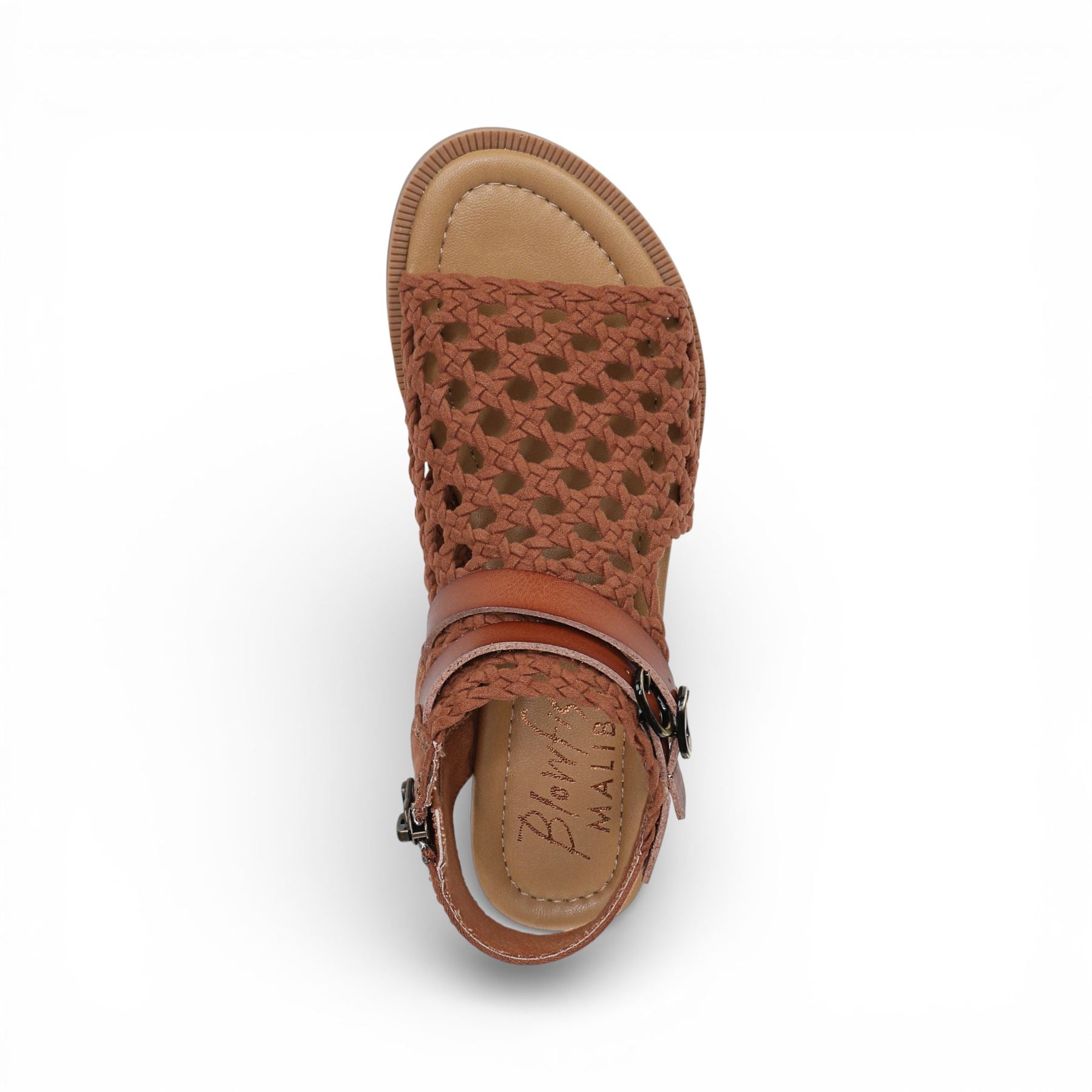 Anuella - Women's Cognac Brown Weave Micro Wedge Sandals