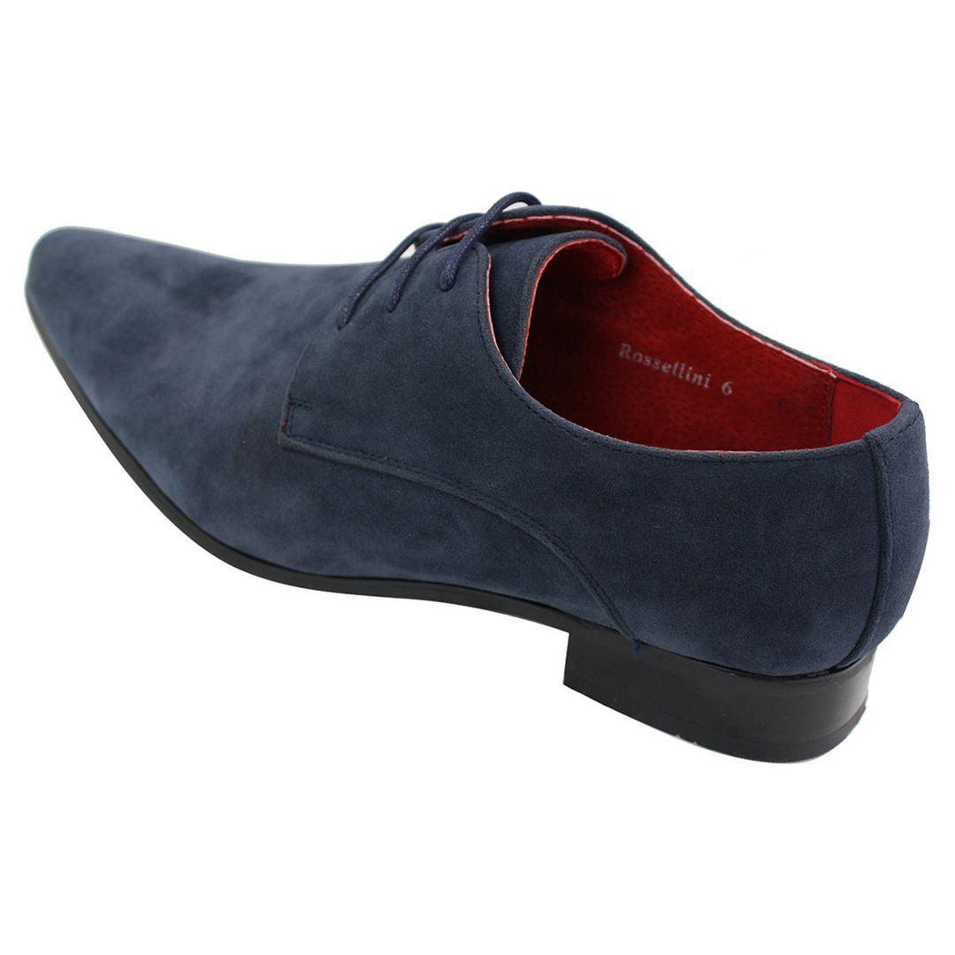 Mens Laced Pointed Suede Leather Blue Italian Design Shoes Smart Casual - Knighthood Store