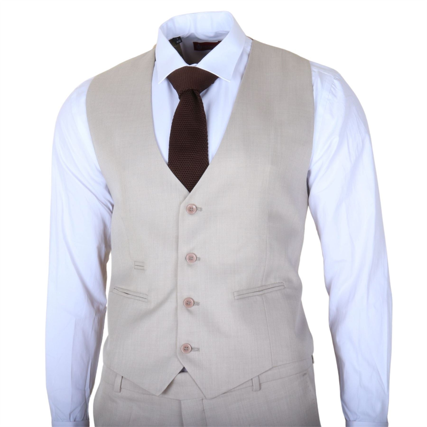 IM1 - Men's Classic Plain Cream 3 Piece Suit