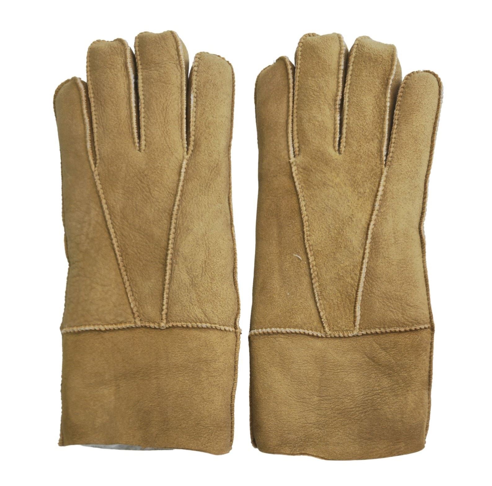 Unisex Suede Leather Shearling Wool Lined Thermal Gloves