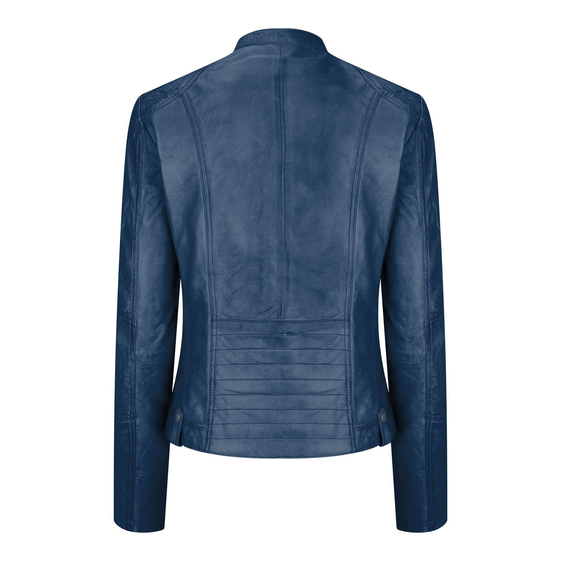 New Ladies Womens Real Leather Slim Fit Soft Zip Biker Style Jacket - Knighthood Store