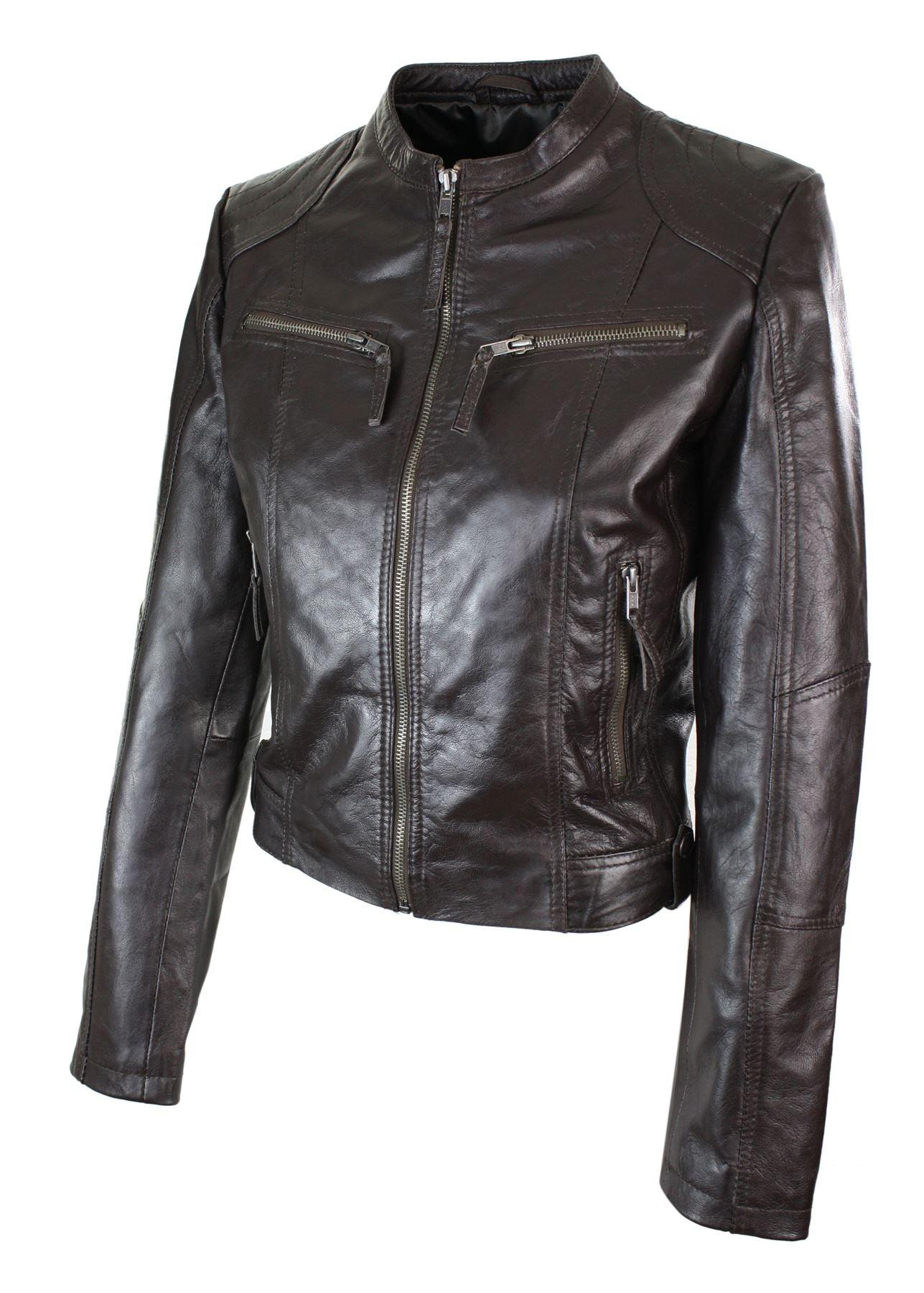 New Ladies Womens Real Leather Slim Fit Soft Zip Biker Style Jacket - Knighthood Store