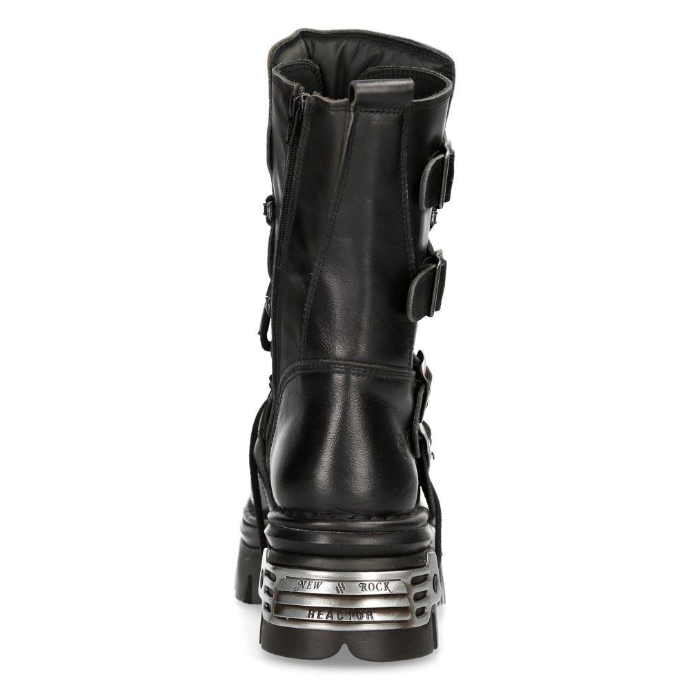New Rock New Rock 373 S4 Metallic High Boots Black Leather Goth Biker Emo - Knighthood Store