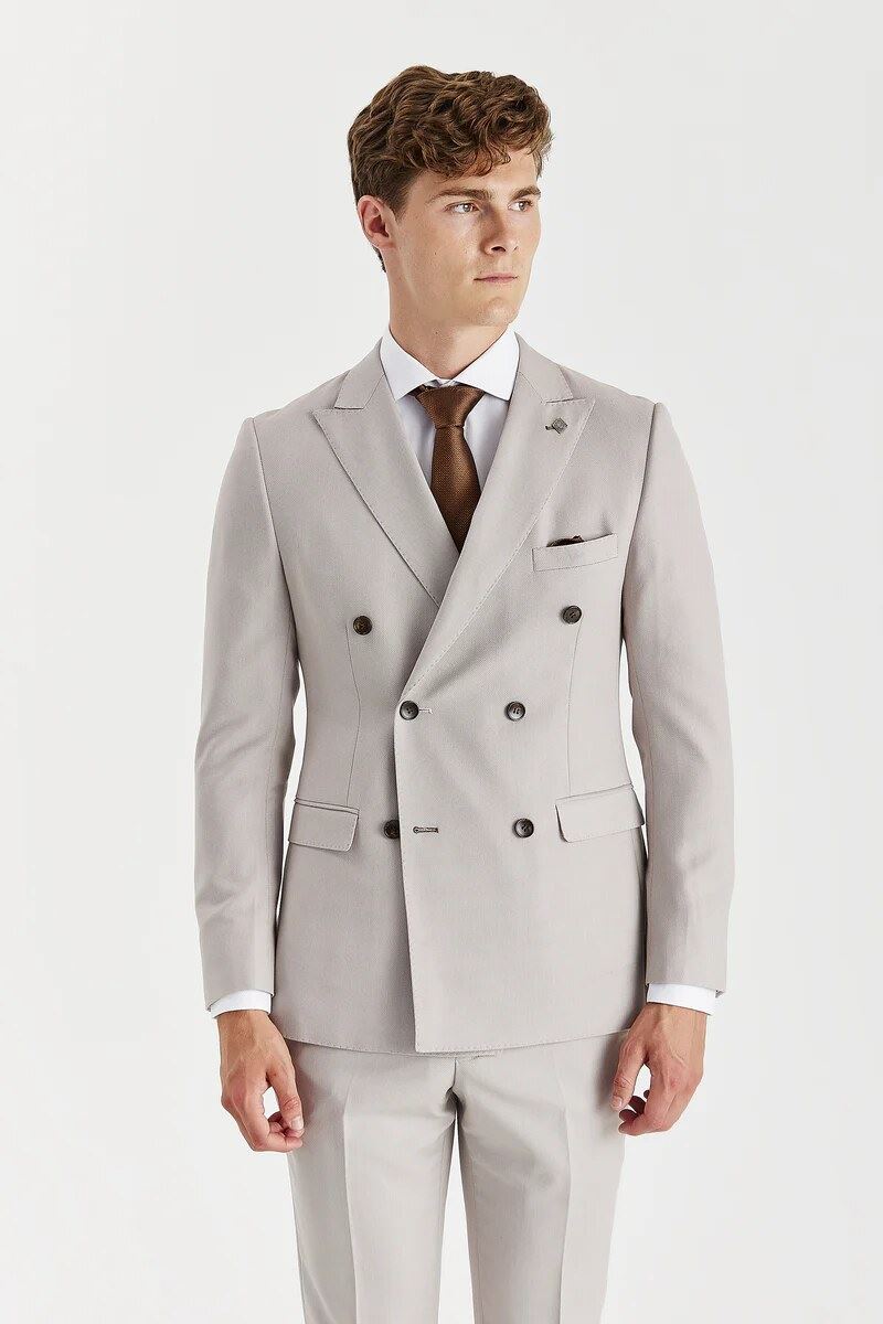 Mayfair - Men's Beige 2 Piece Double Brested Suit