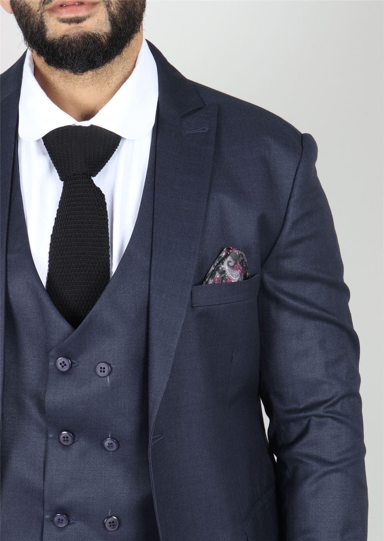 Men's Navy Suit Double Breasted 3 Piece Formal Dress - Knighthood Store