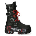 New Rock Boots WALL028B-C1 Unisex Metallic Black Leather Platform Gothic Boots - Knighthood Store