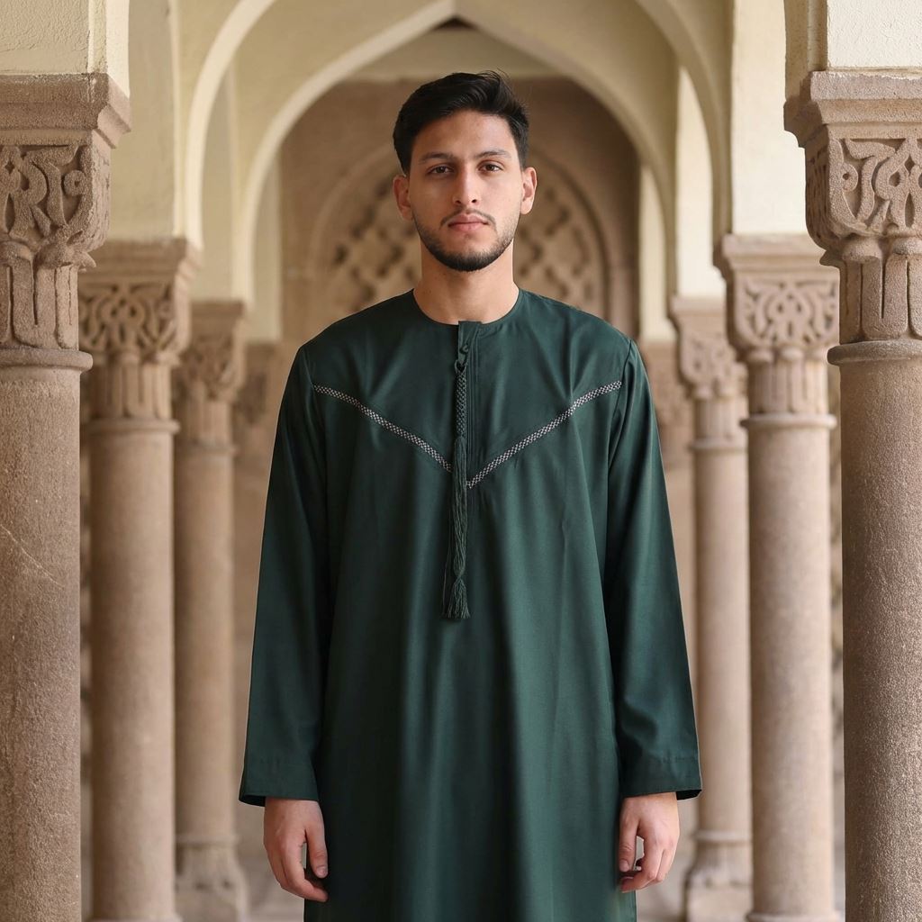 HM10 - Men's  Emirati Omani Zipped Embroidery Thobe