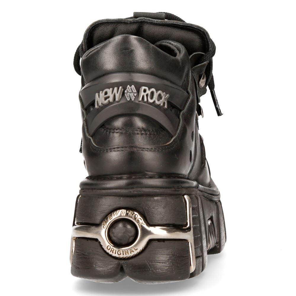 M106-s1 - New Rock Tower Unisex Metallic Black Natural Leather Biker Gothic Boots - Knighthood Store