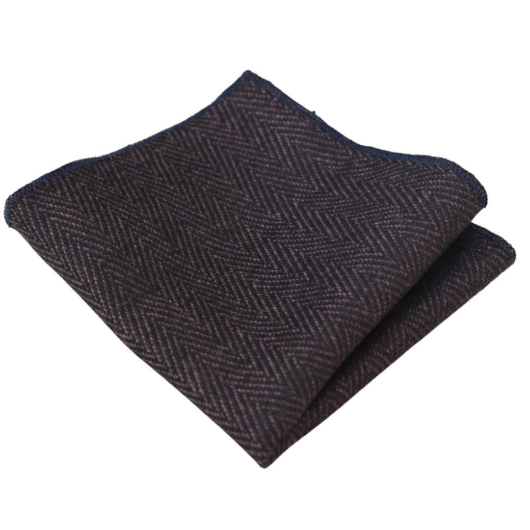 Mens Tweed Herringbone Tie Pocket Square Check Classic Blue Brown Grey Black - Knighthood Store