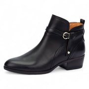 Daroca - Women’s Black Leather Bootie Heeled Biker Boots