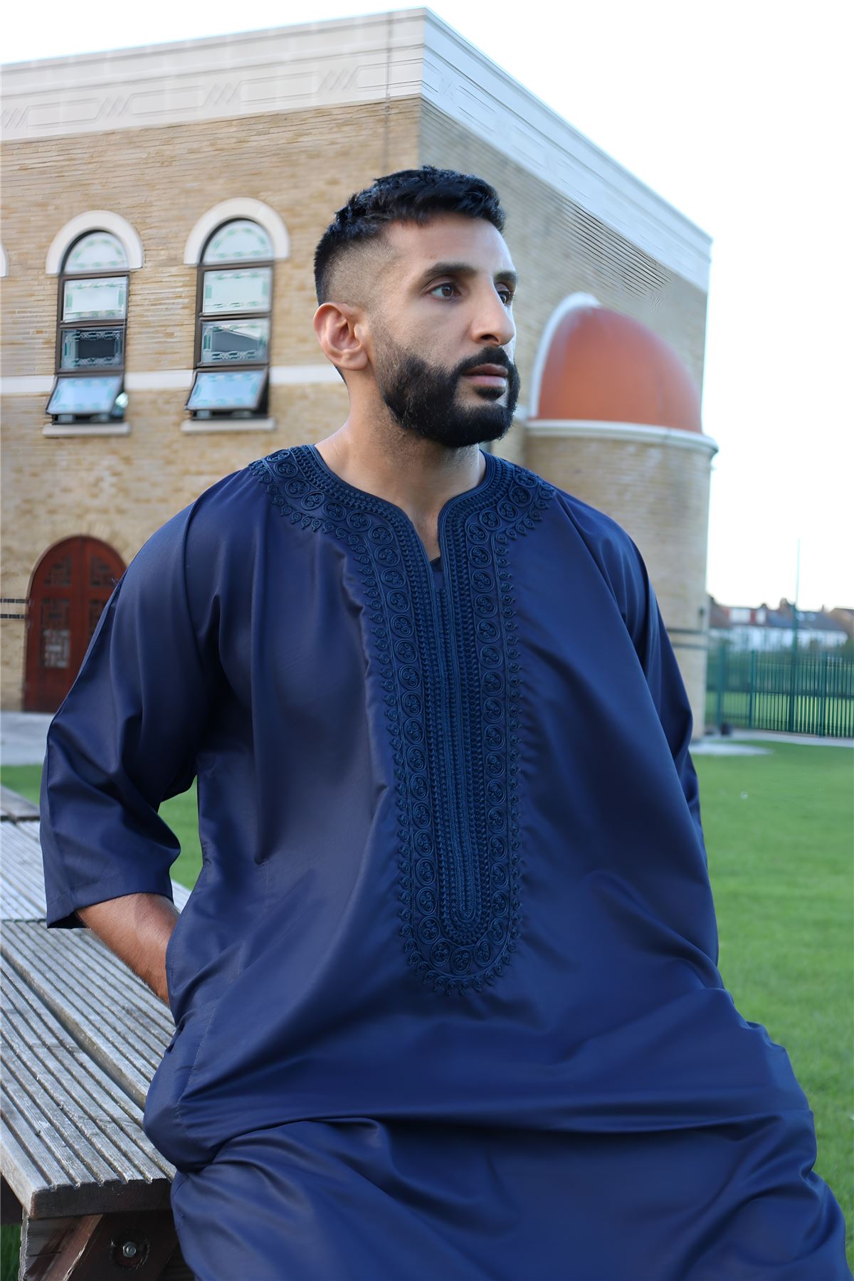 Mens Morrocan Thobe Jubba Islamic Clothing Kaftan Dubai Arabic Robe Half Short Sleeve
