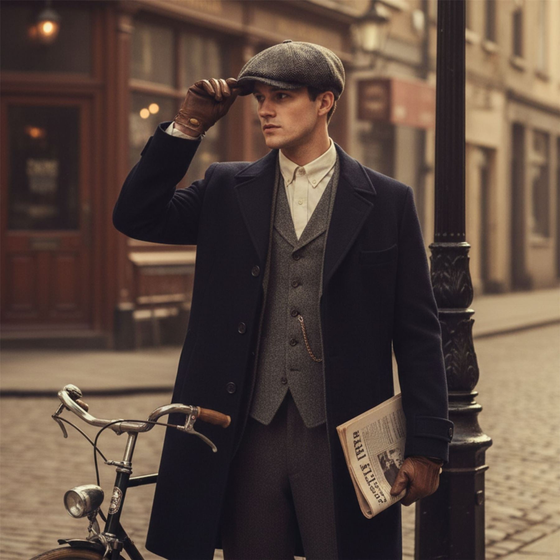 Men's Wool Blend Herringbone Newsboy Flat Cap