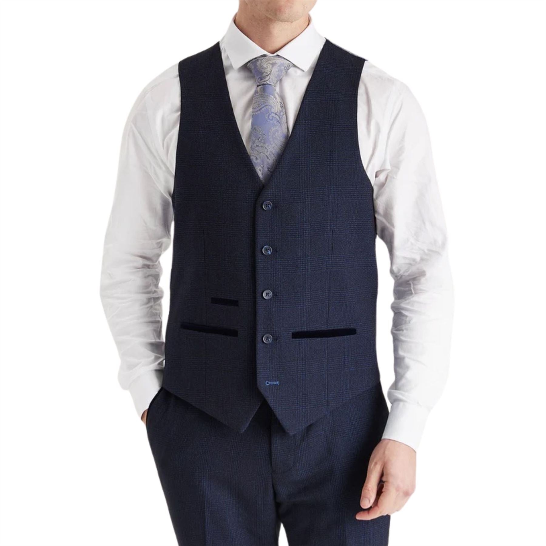 Regent - Men's Navy Plaid Check Waistcoat