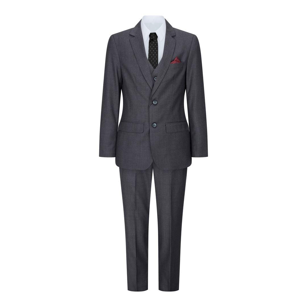 Boys 3 Piece Charcoal Dark Grey Suit Classic Wedding Party Vintage - Knighthood Store